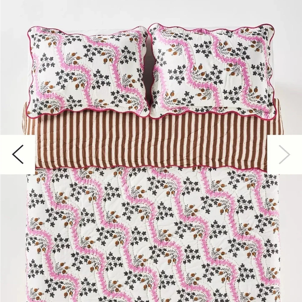 Anthropologie ILuka Queen Floral Patchwork Quilt with Pink Accents quilt only